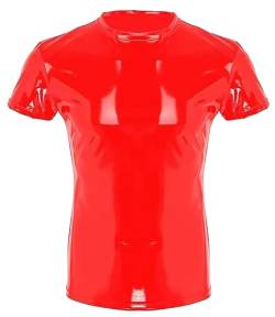 Herren KunstLatex Oberteil Unterhemd Latex Oberteil Weste sexy Kurzarm T-Shirt Wetlook Herren Männer Muskelshirt Top V-Ausschnitt Unterhemden S von AIEOE