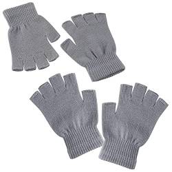 AIEX 2 Paar Unisex Halbfingerhandschuhe, dehnbare, wärmere Handschuhe, Fingerlose Handschuhe Winter-Strickhandschuhe thermo für Damen und Herren, Winter, Kaltes Wetter (Grau) von AIEX