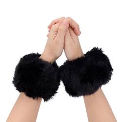 AIEX Winter Handgelenkwärmer, Kunstpelz Manschettenwärmer Armstulpen Handgelenkwärmer Fuzzy Pulswärmer Arm Wrist Warmers Fur Cuffs für Frauen Mädchen Kostüm (Schwarz) von AIEX