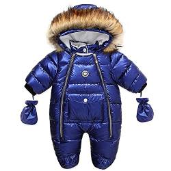 AIKSSOO Baby-Schneeanzug mit Kapuze, Reißverschluss, Winter, Fleece, Füße, Jungen und Mädchen, saphir, 74 von AIKSSOO