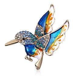 AILUOR Damen Antique Gold-Ton-Emaille-Vogel Hummingbird Multi Farbe Österreichische Kristall Brosche Schmuck blau Einstellbar von AILUOR