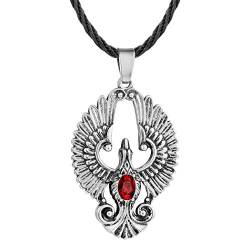 AILUOR Edelstahl Erstellt Rubin Phoenix Anhänger Halskette Skandinavischen Antiken Gotischen Wikinger Slawischen Amulett Bird of Wonder Tier Halskette Modeschmuck für Frauen Männer (Silber) von AILUOR