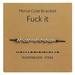 AILUOR Morse Code Armband, Versilberte Perlen auf Seidenschnur Freundschafts Armband Geschenk für sie, geheime Nachricht Geschenk Schmuck für Frauen Männer, Geschenk für sie Ihn (Fuck it) von AILUOR