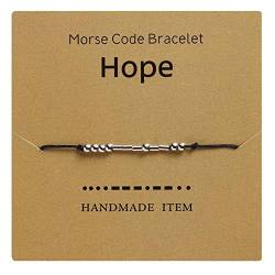 AILUOR Morse Code Armband, Versilberte Perlen auf Seidenschnur Freundschafts Armband Geschenk für sie, geheime Nachricht Geschenk Schmuck für Frauen Männer, Geschenk für sie Ihn (Hope) von AILUOR