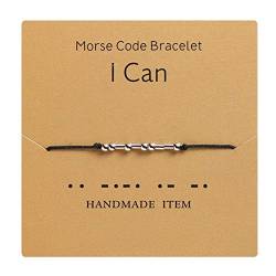 AILUOR Morse Code Armband, Versilberte Perlen auf Seidenschnur Freundschafts Armband Geschenk für sie, geheime Nachricht Geschenk Schmuck für Frauen Männer, Geschenk für sie Ihn (I Can) von AILUOR