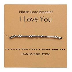 AILUOR Morse Code Armband, Versilberte Perlen auf Seidenschnur Freundschafts Armband Geschenk für sie, geheime Nachricht Geschenk Schmuck für Frauen Männer, Geschenk für sie Ihn (I Love You) von AILUOR