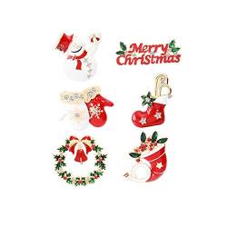AILUOR Weihnachten Brosche Pin Set, 6pcs Frauen niedlichen Weihnachtsschmuck Ornamente Geschenke inklusive-Weihnachtsmann, Schneemann, Kranz,Santa Strumpf,Handschuhe,Frohe Weihnachten Pins Set (6pcs) von AILUOR