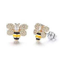 Vergoldete emaillierte Crystal Honey Bee Hummel Ohrstecker süße kleine Honigbiene Tier baumeln Ohrringe Modeschmuck für Frauen (Gold) von AILUOR