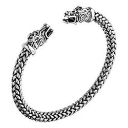 Wikinger Drachenkopf Armreif, AILUOR Einzigartiges Design Drachen Herren Armband Edelstahl Verdrehten Stahlkabel Armreif Keltischer Knoten Manschette - Elastische Verstellbare (Silber) von AILUOR