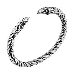 Wikinger Drachenkopf Armreif, AILUOR Einzigartiges Design Drachen Herren Armband Edelstahl Verdrehten Stahlkabel Armreif Keltischer Knoten Manschette - Elastische Verstellbare (Silber-2) von AILUOR