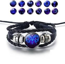 AILYFIRMO Mehrschichtiges Sternbild-Sternzeichen-Lederarmband, Sternzeichen-Geist-Armband, verstellbares 12-Sternbild-Armband, Armband für Damen und Herren, Schmuck, Geburtstagsgeschenk (Aries) von AILYFIRMO