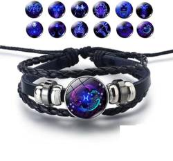 AILYFIRMO Mehrschichtiges Sternbild-Sternzeichen-Lederarmband, Sternzeichen-Geist-Armband, verstellbares 12-Sternbild-Armband, Armband für Damen und Herren, Schmuck, Geburtstagsgeschenk (Pisces) von AILYFIRMO