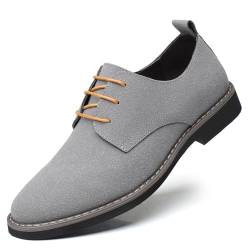 Men's Suede Leather Lace Up Derbys Brogues Shoes, Mens Formal Shoes Brogues Wedding Shoe Casual Stacked Heel Office Shoe Classic Oxfords (Grey,38) von AIMENJOY