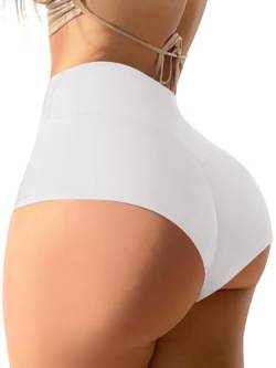 Damen Yoga Booty Shorts mit hoher Taille Workout Spandex Dance Hot Pants Butt Lifting Leggings Rave-Outfits, Weiss/opulenter Garten, Groß von AIMILIA