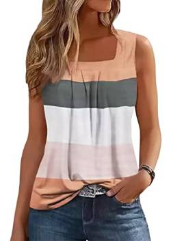 AIMITAG Color Block Geraffter quadratischer Kragen Tank Top Damen Gestreiftes Tank Tee Sommer Casual Loose Fit Ärmelloses Shirt, Mehrfarbig, Mittel von AIMITAG