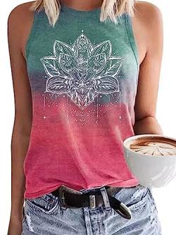 Mandala Tank Tops für Frauen Lotus Blume Vintage Grafik Shirt Weste Sommer Casual Urlaub Mandala Tank Tee Cami, Farbverlauf 2, Mittel von AIMITAG