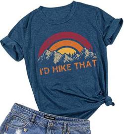 T-Shirt mit Aufdruck „I'd Hike That Hiking“, für Damen, Happy Camper Sunrise Mountain - Blau - Klein von AIMITAG