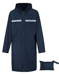 Herren Lange Regenjacke Wasserdichter Regenmantel Kapuze Regenponcho Leichte Unisex Jacke für Outdoor-Aktivitäten, navy, XL von AIMLYXEE