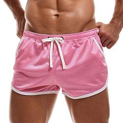 AIMPACT Herren Mesh Sexy Fitness Shorts Retro Laufhose Fitness Booty Shorts mit Tasche (Rose L) von AIMPACT