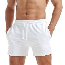 AIMPACT Herren Trainingshose Bermuda Casual Shorts Sporthose Running Sweat Shorts mit Tasche(Weiß XL) von AIMPACT
