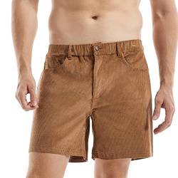 AIMPACT Mens Corduroy Shorts Slim-fit 5.5" Flat Front Stretch Casual Shorts with Pockets (Braun L) von AIMPACT