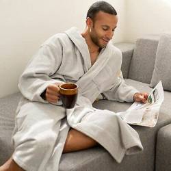 Herren-Bademantel mit Kapuze, Hausmantel, Loungewear, superweiche Luxus-Mikrofaser-Frottee-Baumwolle, warme, gemütliche Fleece-Nachtwäsche, Robe, Spa-Hotel, Nachtwäsche (Weiß, S/M) von AIMS