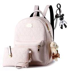 AINUOEY Damen Rucksack Taschen Frauen Elegant Tasche Stadtrucksack Rucksackhandtasche Vintage PU-Leder 76603 1-teilig set Nicht-Gerade Weiss von AINUOEY