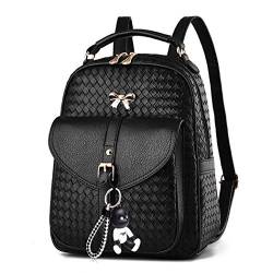 AINUOEY Damen Rucksack Taschen Frauen Elegant Tasche Stadtrucksack Rucksackhandtasche Vintage PU-Leder 76605 1-teilig set Schwarz V1 von AINUOEY