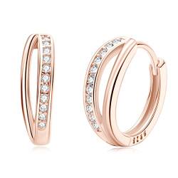 AINUOSHI 925 Sterling Silber Hoop Ohrringe Cubic Zirkonia Double Huggie Ohrringe 18 Karat Vergoldet Creolen Ohrringe Für Frauen Freundin Muttertag Valentinstag Geburtstag von AINUOSHI