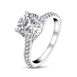 AINUOSHI 925 Sterling Silber Zirkon Damen Ring, 3 Karat glänzender runder Verlobung Ehering, Jubiläum Hochzeitsschmuck Geschenk von AINUOSHI