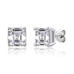 AINUOSHI 925 Sterling Silber Zirkon Ohrringe, Asscher Schliff Ohrstecker 8mm Hypoallergen Damen Schmuck Geschenk Für Sie Frauen Mama Muttertagsgeschenk Valentinstag von AINUOSHI