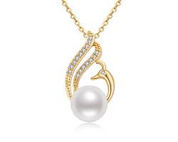 AINUOSHI Perlenkette Damen Halskette Gold Mit Anhänger 9-9.5mm Perlen Echte Süsswasserperlenkette 14K Gold Gefüllt Halskette für Frauen Mama Weihnachten Geburtstagsgeschenk von AINUOSHI