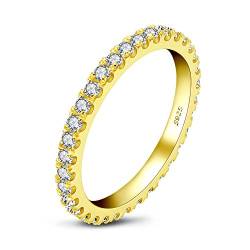 AINUOSHI Verlobungsring Runder Zirkonia 1,4 mm Gold Eternity Band Hochzeit 925 Sterling Silber Ring für Damen Herren von AINUOSHI