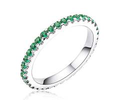 Verlobungsring Runder Zirkonia 1,4 mm Grün Eternity Band Hochzeit 925 Sterling Silber Ring für Damen von AINUOSHI