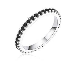 Verlobungsring Runder Zirkonia 1,4 mm Schwarz Eternity Band Hochzeit 925 Sterling Silber Ring für Damen von AINUOSHI