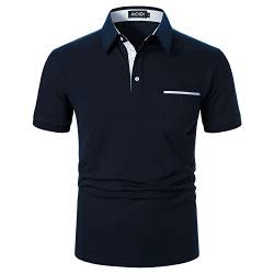 AIOIDI Baumwolle Herren Streifen Kurzarm Poloshirt Basic T-Shirt Tennis Golf Polo Blau XXL von AIOIDI