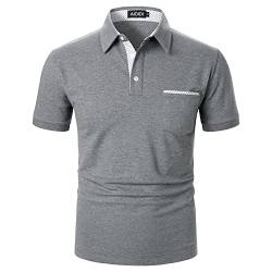 AIOIDI Baumwolle Herren Streifen Kurzarm Poloshirt Basic T-Shirt Tennis Golf Polo Grau M von AIOIDI