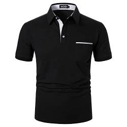 AIOIDI Baumwolle Herren Streifen Kurzarm Poloshirt Basic T-Shirt Tennis Golf Polo Schwarz L von AIOIDI