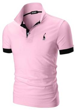 AIOIDI Baumwolle Poloshirt Herren Kurzarm Basic T-Shirt Freizeit Polohemd Rosa L von AIOIDI