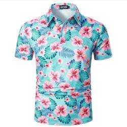 AIOIDI Hawaii-Poloshirt für Herren, kurzärmelig, klassisch, bedruckt, Golf, lässig, weich, Sommer, Urlaub, Strand, blaue blumen, M von AIOIDI