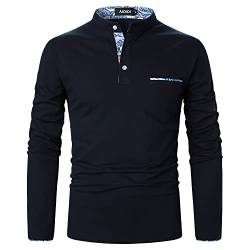 AIOIDI Henry Baumwolle Herren Paisley Poloshirt Langarm Basic Tennis Polohemd Polo Blau XXL von AIOIDI