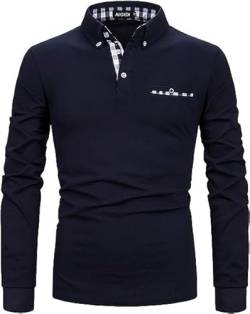 AIOIDI Herren Baumwolle Langarm Poloshirt Tennis Basic Golf Polo Shirt A-Blau XL von AIOIDI