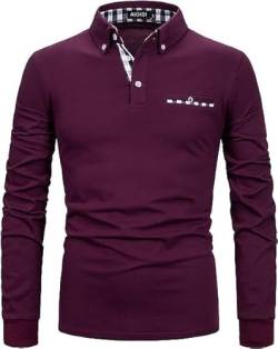 AIOIDI Herren Baumwolle Langarm Poloshirt Tennis Basic Golf Polo Shirt A-Rot XL von AIOIDI