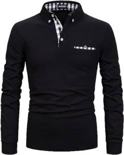 AIOIDI Herren Baumwolle Langarm Poloshirt Tennis Basic Golf Polo Shirt A-Schwarz 3XL von AIOIDI