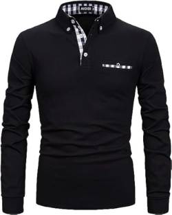 AIOIDI Herren Baumwolle Langarm Poloshirt Tennis Basic Golf Polo Shirt A-Schwarz L von AIOIDI