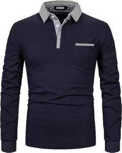 AIOIDI Herren Baumwolle Langarm Poloshirt Tennis Basic Golf Polo Shirt B-Blau XL von AIOIDI