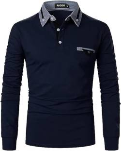 AIOIDI Herren Baumwolle Langarm Poloshirt Tennis Basic Golf Polo Shirt C-Blau L von AIOIDI