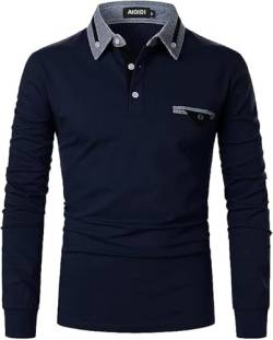 AIOIDI Herren Baumwolle Langarm Poloshirt Tennis Basic Golf Polo Shirt C-Blau M von AIOIDI