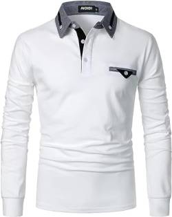 AIOIDI Herren Baumwolle Langarm Poloshirt Tennis Basic Golf Polo Shirt C-Weiß L von AIOIDI