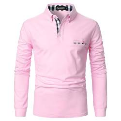 AIOIDI Herren Baumwolle Langarm Poloshirt Tennis Basic Golf Polo Shirt Pink 3XL von AIOIDI